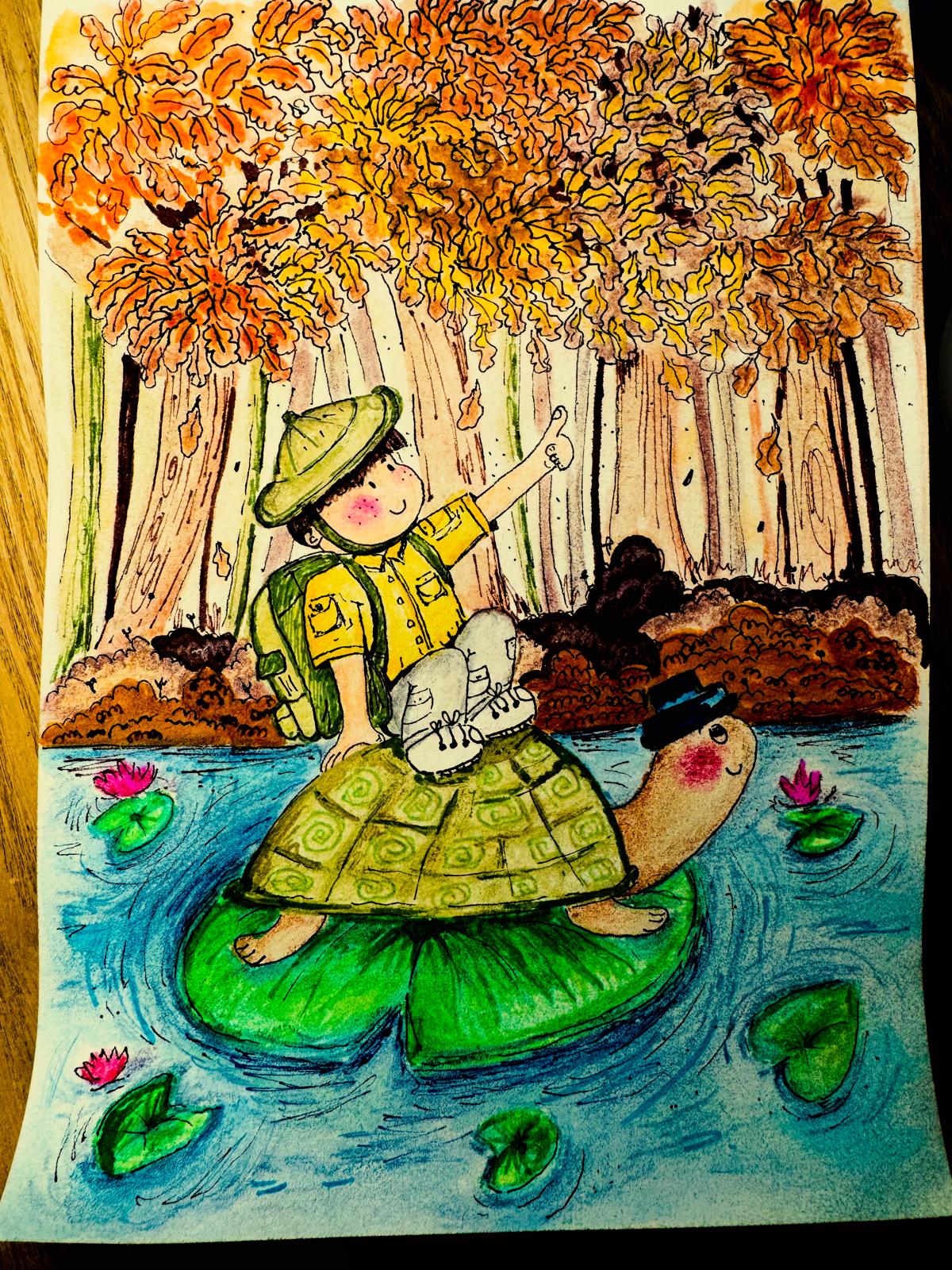 Adventure on a Leaf original artwork